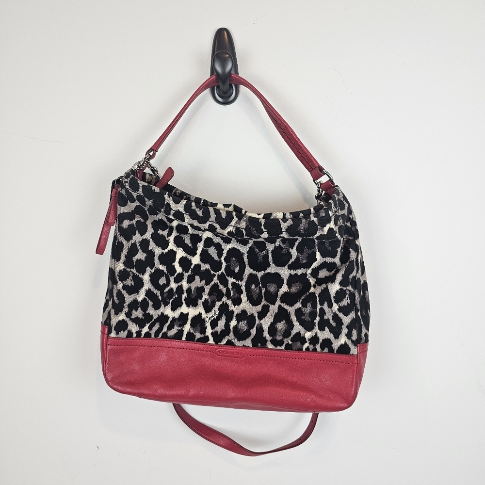 Coach Bag Park Ocelot Leather Shoulder Tote Animal Print Red
